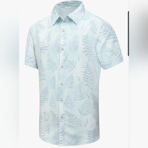 Blue Casual Button Down Hawaiian Shirt with Botanical Print size 5XL